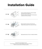 iPhone 18 Pro Camera Protector | Camera Full Cover Tempered Glass (2 Pack) - An installation guide sheet with three illustrated steps showing how to apply adhesive and attach a camera lens protector cover, with text instructions on a white background.