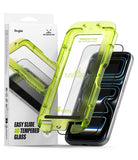 iPhone 18 Pro Screen Protector | Easy Slide AR Tempered Glass - Ringke easy slide air tempered glass screen protector shown with its white retail packaging and a smartphone behind it on a clean white background.