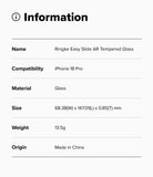 iPhone 18 Pro Screen Protector | Easy Slide AR Tempered Glass - Product information card for Ringke Easy Slide AR Tempered Glass for iPhone 17 Pro