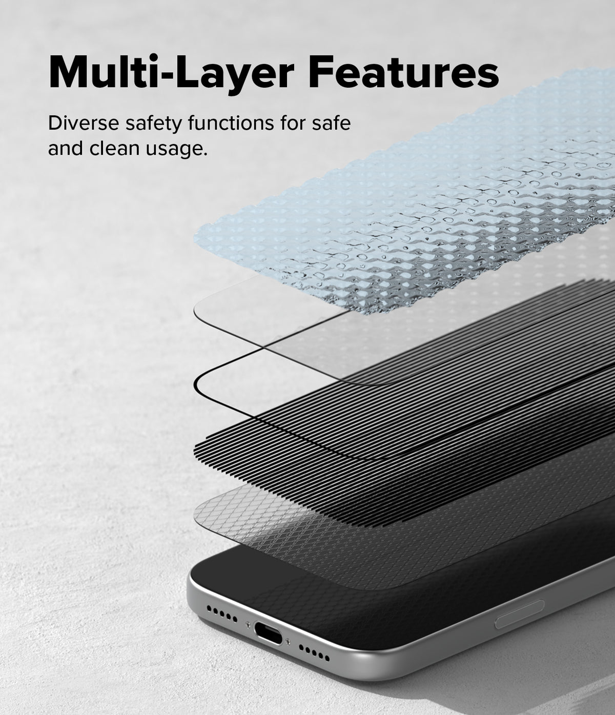 iPhone 18 Pro Screen Protector | Easy Slide Privacy Tempered Glass - Phone screen protector with multi-layer design on a light gray background