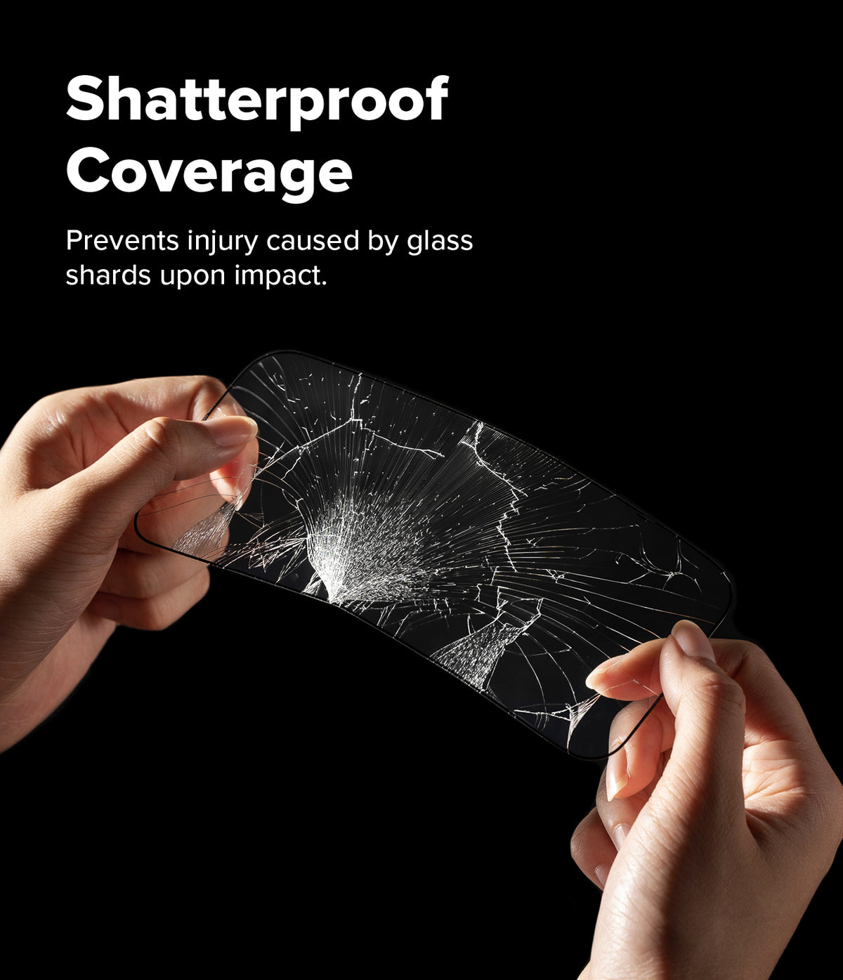 iPhone 18 Pro Screen Protector | Easy Slide Privacy Tempered Glass - Phone screen protector with shattered glass design against a black background