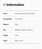 iPhone 18 Pro Screen Protector | Easy Slide Tempered Glass (2 Pack) - Product information card for Ringke Easy Slide AR Tempered Glass for iPhone 17 Pro