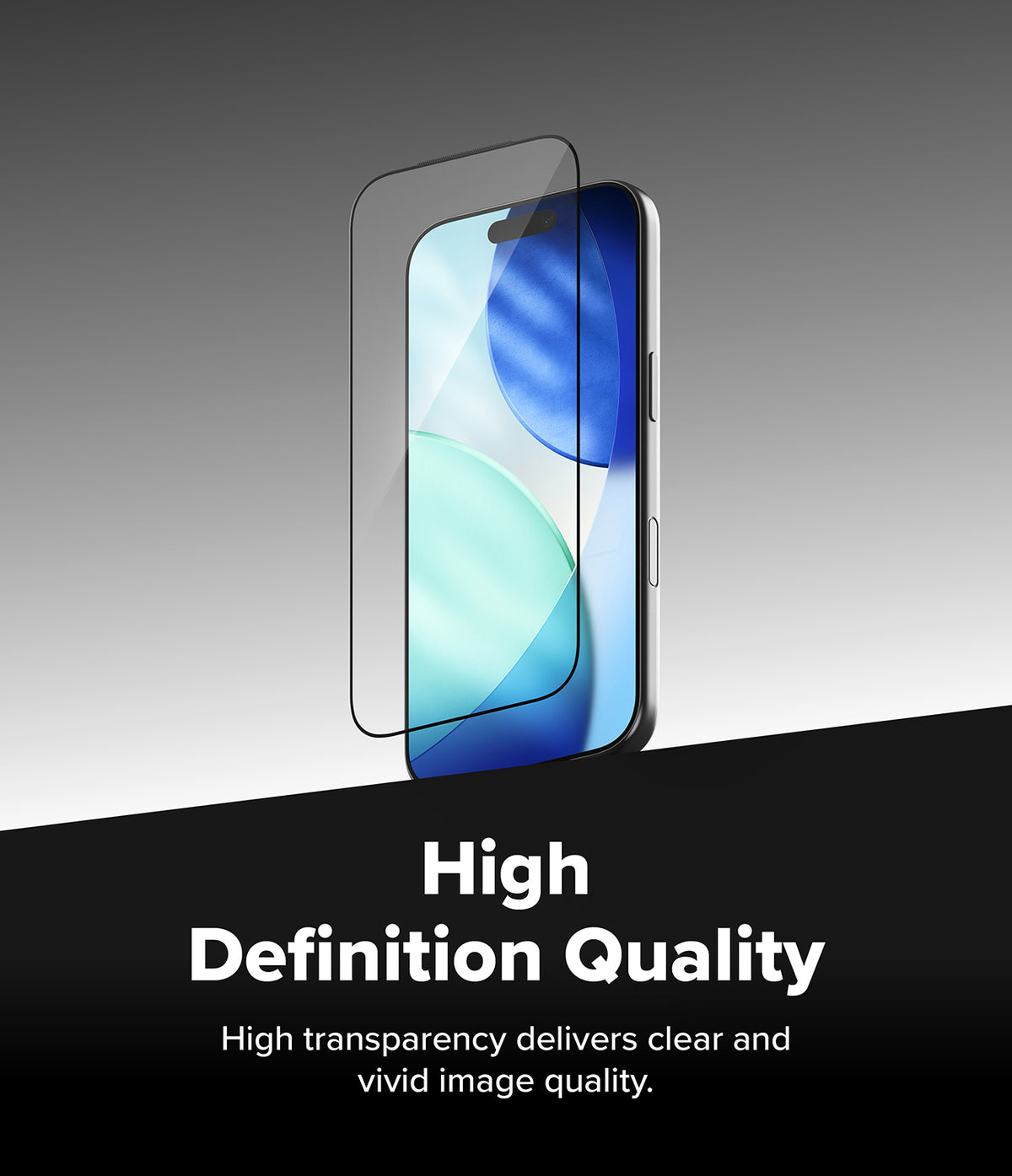 iPhone 18 Pro Screen Protector | Easy Slide Tempered Glass (2 Pack) - Smartphone with a screen protector on a gradient background, emphasizing high definition quality.