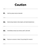 iPhone 18 Pro MagSafe Wallet | Folio Grip Wallet Magnetic - A white document or card with the word 'Caution' in large black font at the top, followed by four numbered warning instructions in black text with horizontal lines underneath each point.