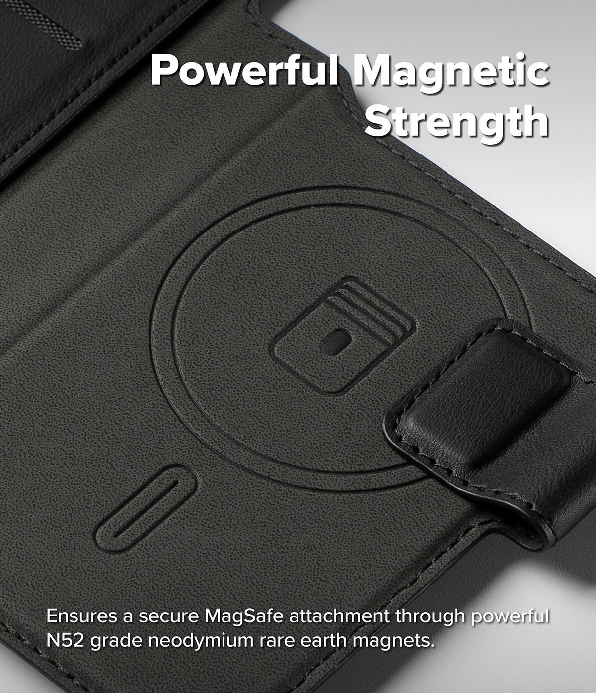 iPhone 18 Pro MagSafe Wallet | Folio Grip Wallet Magnetic - Black magnetic phone case with text highlighting its features
