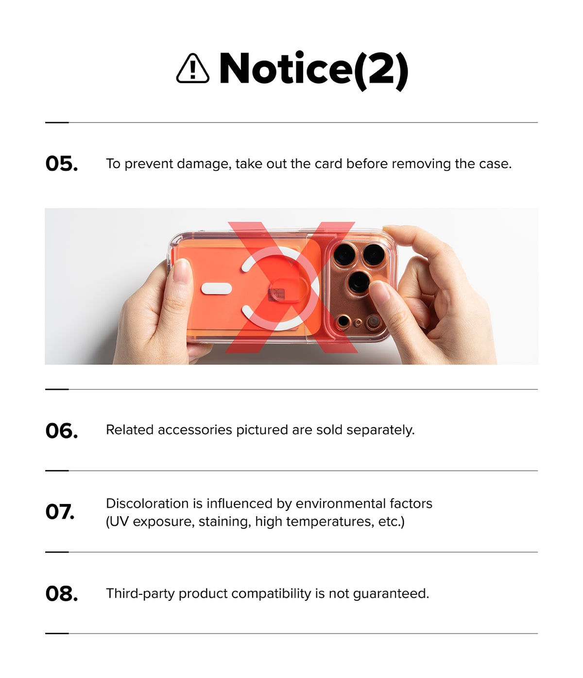 iPhone 18 Pro Case | Fusion Card Magnetic - Instructions for a phone case with a warning icon and text on a white background