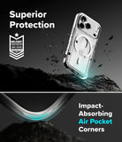 iPhone 18 Pro Case | Fusion Card Magnetic - Phone case with military-grade protection rating and impact-absorbing air pocket corners on a dark background.