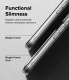 iPhone 18 Pro Case | Fusion Card - A promotional graphic showing two slim transparent phone cases on a light gray background, with text reading 'Functional Slimness,' 'Ringke Fusion,' and 'Ringke Fusion Card.' The image is a clean product marketing shot rather than a person-in-environment scene, so subject_type is Product/Packaging.