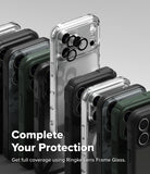iPhone 18 Pro Case | Fusion - A promotional product image showing multiple smartphone cases arranged in a fan-like stack, including transparent, black, gray, and dark green options. The center case is clear with a black camera ring accessory visible.