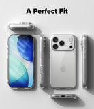 iPhone 18 Pro Case | Fusion - A clear protective phone case shown in multiple angles on a light gray background, with the text 'A Perfect Fit' at the top. The phone inside is visible to demonstrate the case's fit.