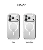 iPhone 18 Pro Case | Fusion Magnetic - Two phone cases, one clear and one matte clear, on a white background with 'Color' text above.