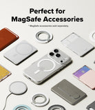 iPhone 18 Pro Case | Fusion Magnetic - A promotional flat lay showing a smartphone case with a MagSafe ring and other MagSafe accessories arranged on a light background, with text reading 'Perfect for MagSafe Accessories' and '* MagSafe accessories sold separately.'.