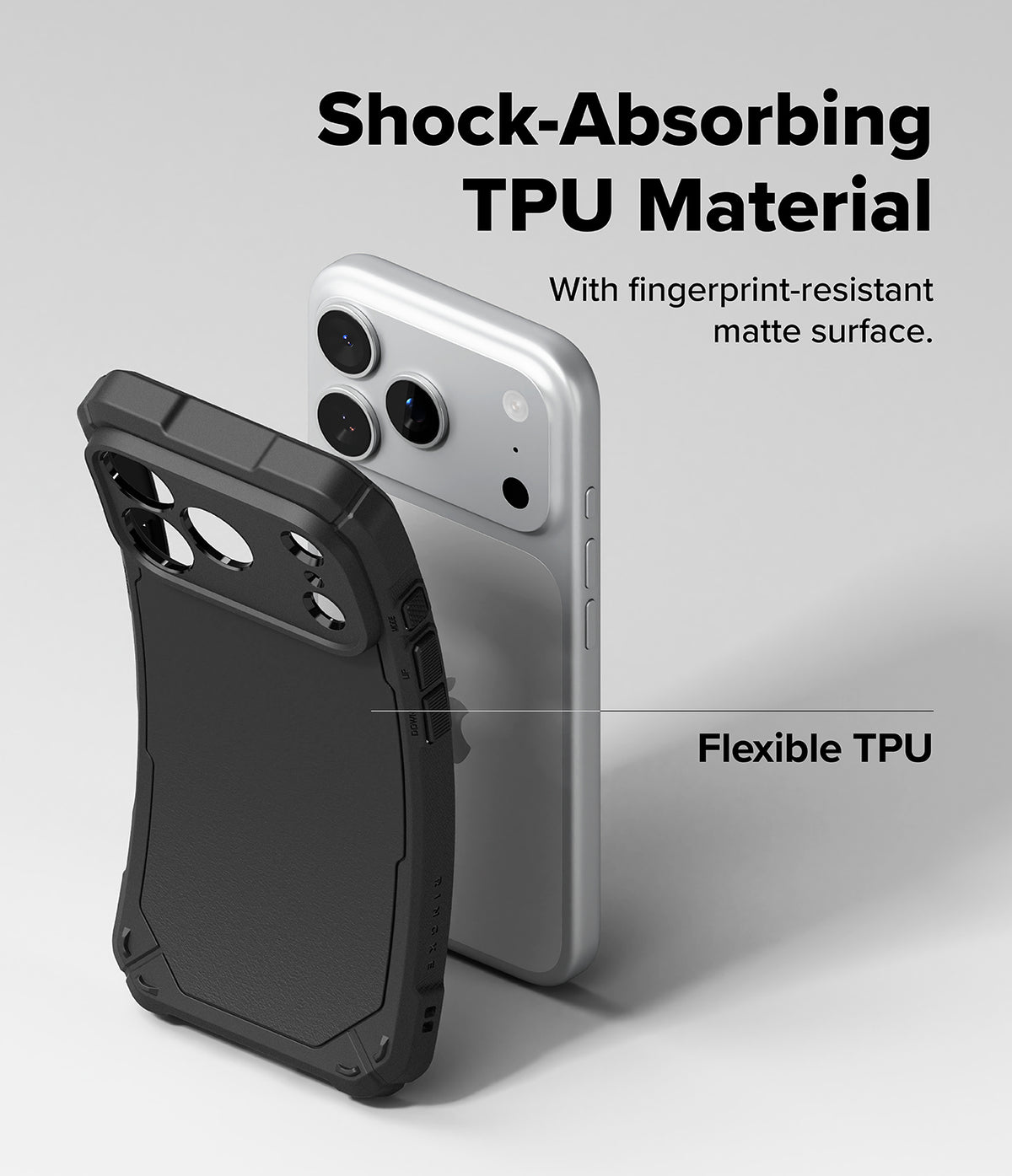 iPhone 18 Pro Case | Rugged Gear - Phone case with shock-absorbing TPU material on a gray background