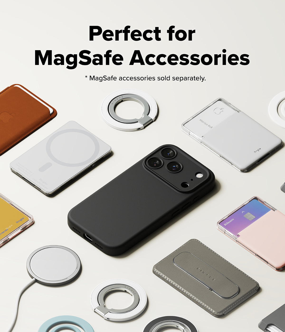 iPhone 18 Pro Case | Silicone Magnetic - Collection of MagSafe accessories on a white background with text indicating they are perfect for MagSafe accessories.