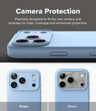 iPhone 18 Pro / Pro Max Case | Silicone Magnetic - Light blue phone camera protection case shown on a phone back, with marketing text at the top and two smaller comparison views below labeled Ringke and Others.