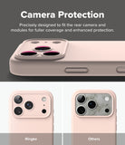 iPhone 18 Pro / Pro Max Case | Silicone Magnetic - A promotional graphic for a phone camera protection case. The top section shows a pale pink phone case with a raised camera module insert and marketing text reading 'Camera Protection.