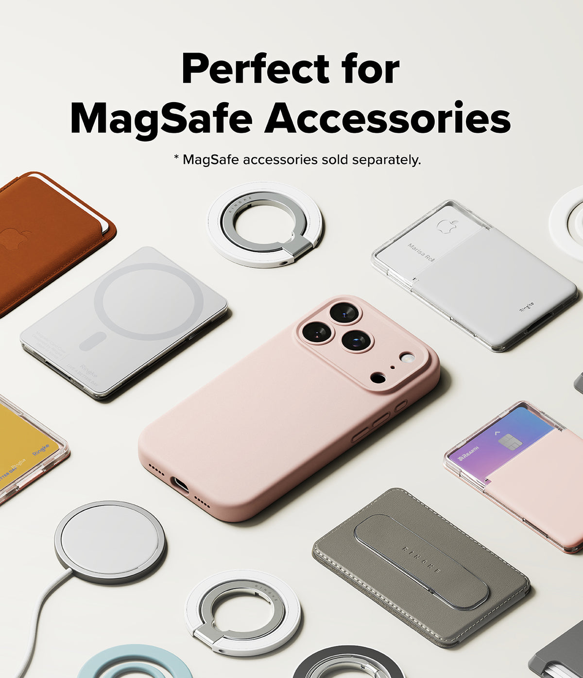 iPhone 18 Pro Case | Silicone Magnetic - Collection of phone cases and accessories on a light background with text about MagSafe accessories.
