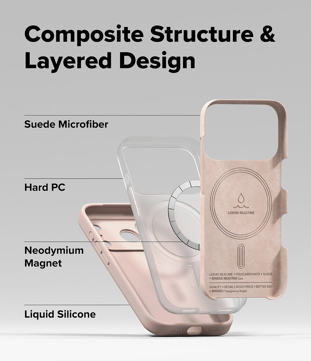 iPhone 18 Pro Case | Silicone Magnetic - Phone case with layered design components on a gray background