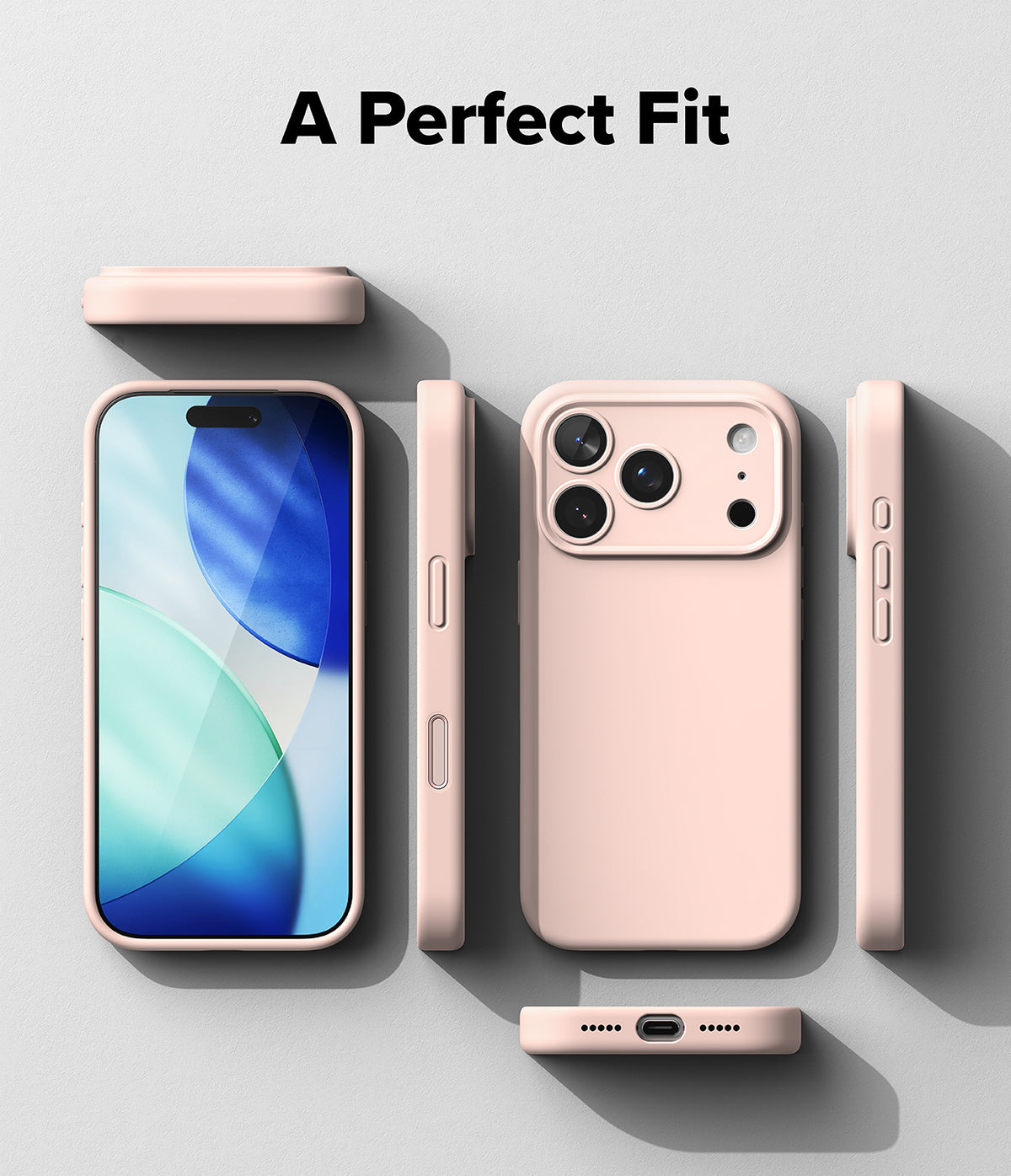 iPhone 18 Pro Case | Silicone Magnetic - Pink phone case with smartphone displaying screen on a light gray background