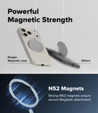iPhone 18 Pro / Pro Max Case | Silicone Magnetic - A promotional graphic for a Ringke magnetic phone case. The top half shows a light beige phone case with a large circular magnetic ring, labeled 'Ringke Magnetic case,' floating against a light gray background with the text 'Powerful Magnetic Strength' and a blurred 'Others' case beside it.