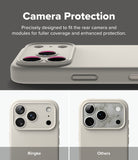 iPhone 18 Pro / Pro Max Case | Silicone Magnetic - A promotional graphic for a phone camera protection case. The top section shows a close-up of a beige phone case with a raised camera bumper and text reading 'Camera Protection.