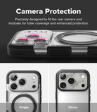 iPhone 18 Pro Case | UX Magnetic - A promotional graphic for a clear camera protection case with a black ring-style magnetic ring. The top section shows the case installed on a phone against a dark background with the text 'Camera Protection.