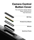 iPhone 18 Pro Case | UX Magnetic - Camera control button cover with layers and text explaining its components and function.