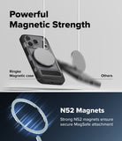 iPhone 18 Pro Case | UX Magnetic - Promotional graphic for a magnetic phone case showing a black Ringke magnetic case with a circular MagSafe ring, alongside blurred comparison magnets and text reading 'Powerful Magnetic Strength' and 'N52 Magnets'.