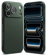 iPhone 18 Pro Max Case | Onyx - A dark forest green protective phone case shown from both the back and front angles against a clean white background.