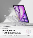 Easy Slide Tempered Glass | iPad - Exploded view of an iPad with a clear installation frame and glass screen protector.