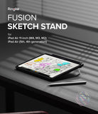 Fusion Sketch Stand | iPad - Fusion Sketch Stand - iPad in a black case with a built-in kickstand displaying a digital sketch on a dark wooden desk.