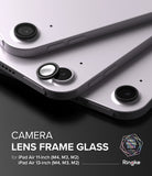 Camera Lens Frame Glass | iPad - Camera Lens Frame Glass - Protective black lens covers being applied to the rear camera of a silver iPad Air.