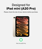 Apple iPad mini 8th A20 Pro Clear Case Ringke Fusion - Promotional graphic for an iPad mini (A20 Pro) showing the front and back of the device on a light gray background, with text stating it is designed for iPad mini (A20 Pro) and a green circle icon below.