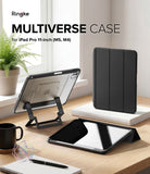 Ringke Apple iPad Pro (11") / Air (11", 10.9") Case [Multiverse Case] - Ringke Multiverse Case for iPad Pro 11-inch shown in a styled office setting on a wooden desk, with the case displayed in three views: standing on its front cover, folded as a stand, and attached to a tablet.