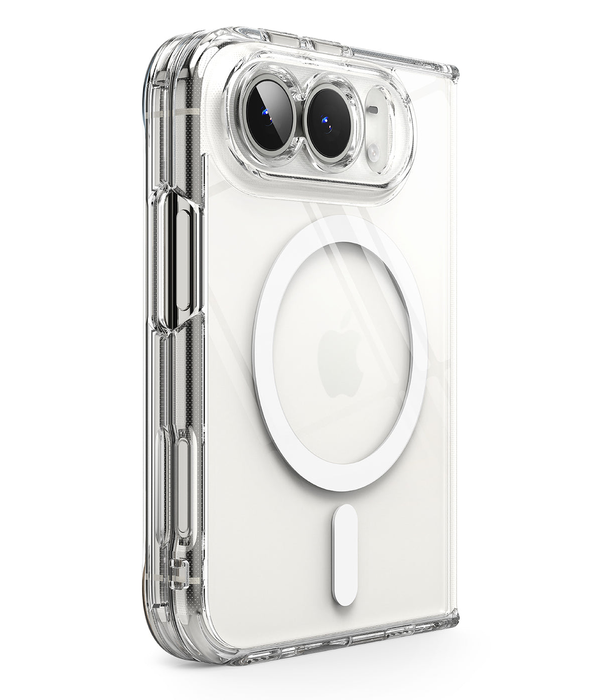 iPhone Duo | Fusion Magnetic - A clear protective phone case with a raised camera bumper and MagSafe-compatible ring, shown on a white iPhone against a clean white background.