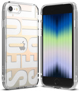 iPhone SE 2022 5G / SE 2020 / 8 / 7 Case | Fusion Edge Design - iPhone SE 2022 5G / SE 2020 / 8 / 7 Case - Clear phone case with Seoul typography design shown from front and back.