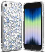 iPhone SE 2022 5G / SE 2020 / 8 / 7 Case | Fusion Edge Design - Clear phone case with blue and white floral pattern.