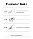 iPhone Duo | Camera Full Cover Tempered Glass (2P) - An installation guide sheet with three illustrated steps and text instructions for mounting a camera lens protector or lens film, on a white background.