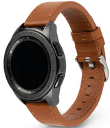 Watch Lug 20mm | Leather One Classic Band - Black smartwatch with a tan leather strap and silver buckle.