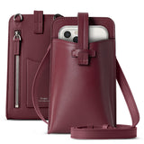 Mini Cross Bag | PU Leather - Burgundy PU leather crossbody phone bag with a strap, zipper pocket, and secure snap closure.