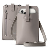 Mini Cross Bag | PU Leather - Grey PU leather crossbody phone bag with a secure strap, zipper pocket, and card slot.