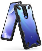 Redmi K30 Case | Fusion-X - A blue Redmi K30 smartphone in a rugged black Ringke Fusion-X protective case.