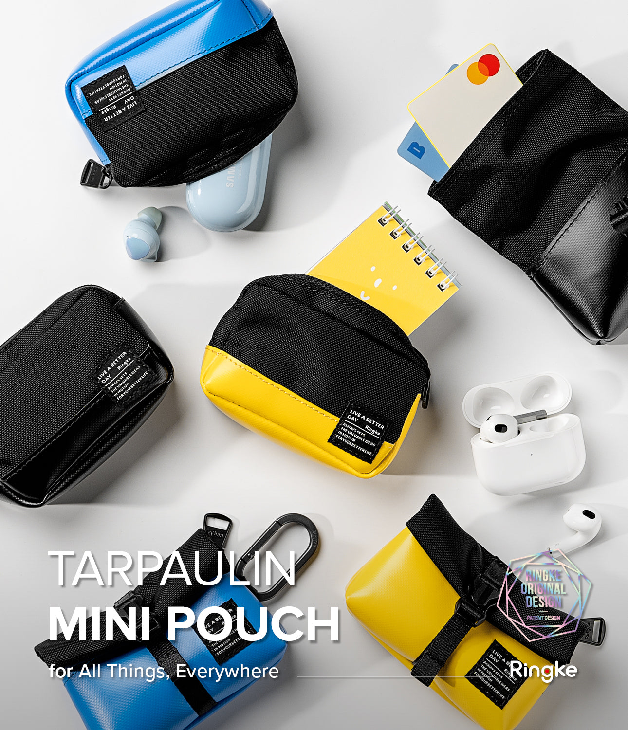 Mini Pouch Tarpaulin | Brick - Made of durable tarpaulin and nylon, Snap-button strap on the back, Brick-shaped design, Dimension of 100 x 60 x 35mm