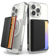 Card Holder | Magnetic Side Slot - Two clear phone cases with black magnetic card holders, one showing cards sliding out.