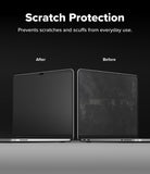 MacBook Neo Case + Protector all-groups - A promotional comparison graphic showing a laptop screen labeled 'After' on the left and 'Before' on the right, with the headline 'Scratch Protection' and subtext 'Prevents scratches and scuffs from everyday use.' on a dark background.