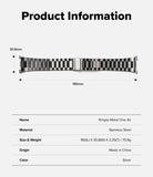 Galaxy Watch 9 / 8 | Metal One Air - Product information graphic for a silver stainless steel watch band, showing a side-view diagram of the band with dimensions labeled 30.8mm and 190mm, plus a specification table listing name, material, size, weight, origin, and color.