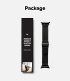 Galaxy Watch Ultra 2 / 1 | Metal One Mesh - A black smart watch band displayed next to its black packaging box on a light gray background, with the word 'Package' printed above.