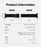 Galaxy Watch Ultra 2 / 1 | Metal One Mesh - Product information chart for a black stainless steel ringke metal mesh watch band, showing front and back views with dimensions, compatibility with Galaxy Watch Ultra 2/1 47mm, and a list of specifications.