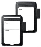 Pen Holder | Name Tag (2P) - Two black leather luggage tags with white insert cards and black elastic loops, shown on a plain white background.