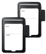 Pen Holder | Name Tag (2P) - Two black leather luggage tags with white insert cards and black elastic loops, shown on a plain white background.